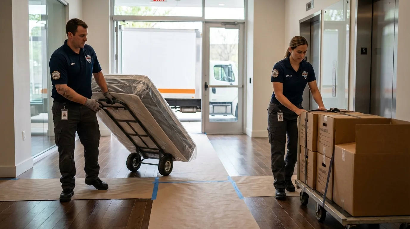 Professional apartment movers loading elevator in Johnston, SC